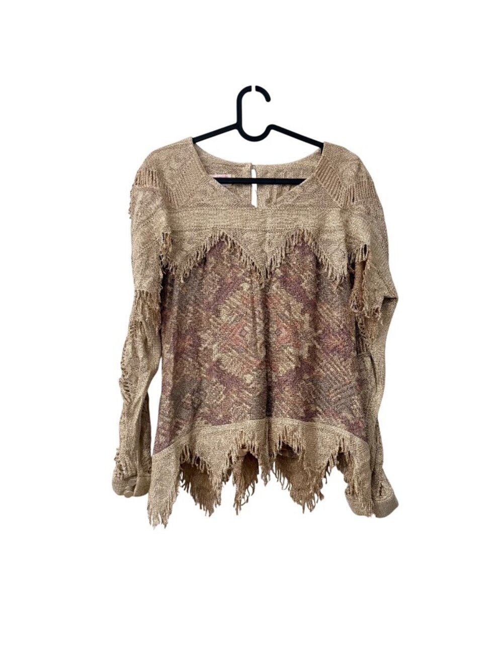 VTG Damianou Neiman Marcus Southwestern Fringe Long Sleeve Blouse Womens Small